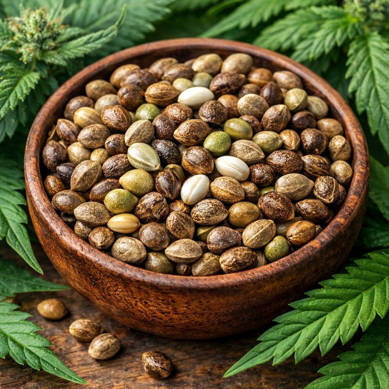 mixed seeds in a bowl surrounded by leaves